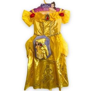 Disney Princess Belle Play Costume Sz 4T  5 6X Dress Gloves Jewelry Yellow Gown